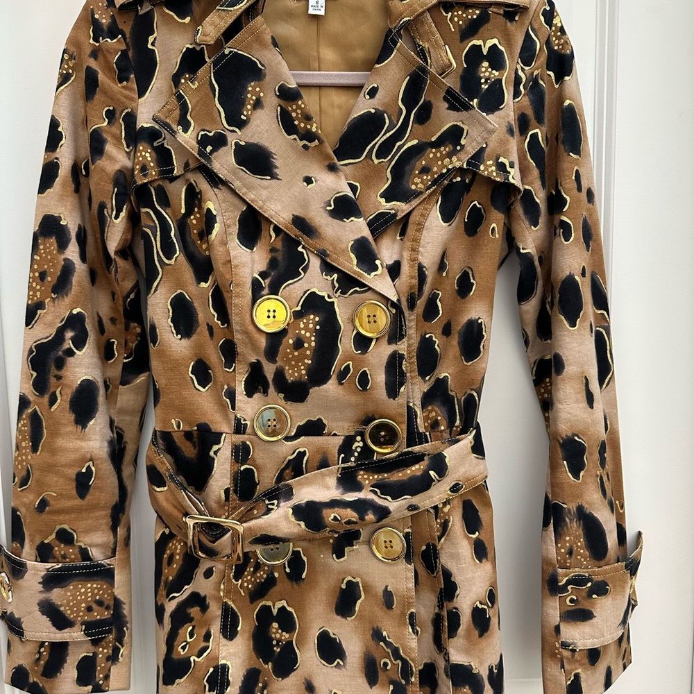 Vintage Cache Leopard Print Women's Trench Coat